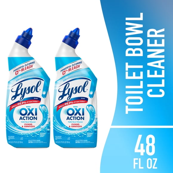 Lysol Toilet Bowl Cleaner Liquid OXI Action Bathroom Cleaner Kills 99.9% of Bacteria, Bleach-Free Gel, Clings to Remove Stains & Odors, Ocean Fresh, 24 fl oz (2 Pack)
