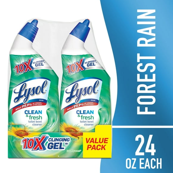 Lysol Toilet Bowl Cleaner Gel, For Cleaning and Disinfecting, Stain Removal, Forest Rain Scent, 24oz (Pack of 2)
