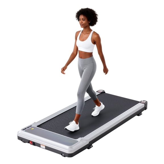 JIOABL Compact Treadmill Under-Desk Walking Pad, Quiet & Portable Exercise Workout Fitness Machine for Home Office Small Spaces, Silver