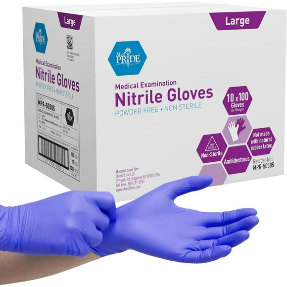 MEDPRIDE Nitrile Gloves Powder-Free Disposable Gloves  Blue, Large, 1000-Pack, Durable Latex Free Non-Slip Hand Protection for Medical, Cleaning & Food Prep