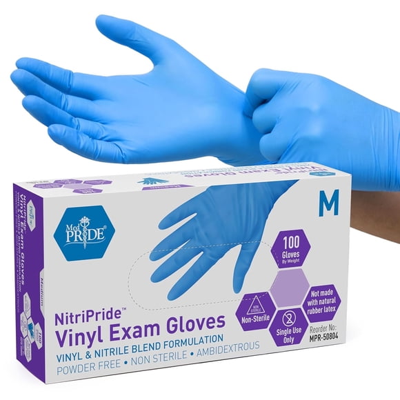 MED PRIDE Nitrile Vinyl Gloves  Non Latex Gloves, Powder-Free, Rubber-Free Disposable Medical Gloves for Cleaning, Cooking & Exams, Medium, 100-Pack