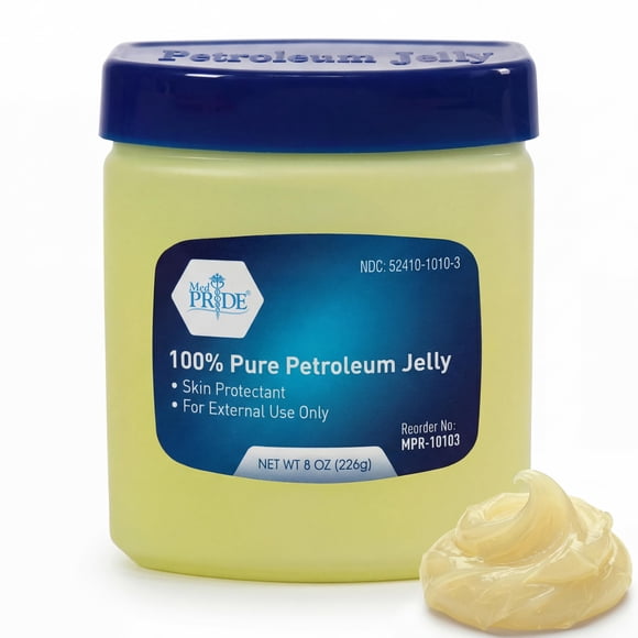 MEDPRIDE 100% Pure Petroleum Jelly Tub 8 Ounce – Large Moisturizer for Dry Skin, Rashes, Burns, Wounds, Chapped Lips