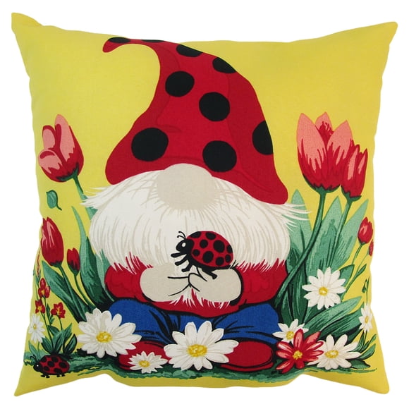 Mainstays 16" x 16" Reversible Decorative Outdoor Throw Pillow, Ladybug Gnome