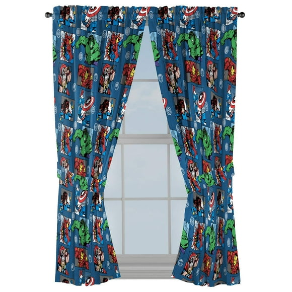 Marvel Avengers Fighting Team 2 Panels Drapes Set - 63 Inch Long -Kids Room Decor