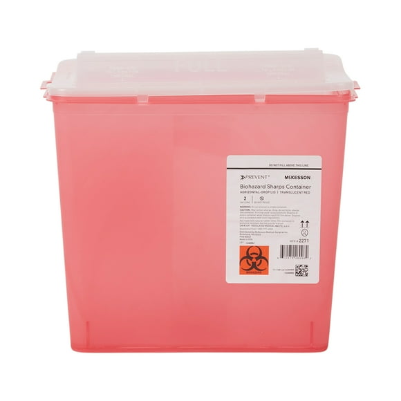 McKesson Prevent Biohazard Sharps Container, Plastic, 2 gal, 7 in x 10.2 in, 1 Ct