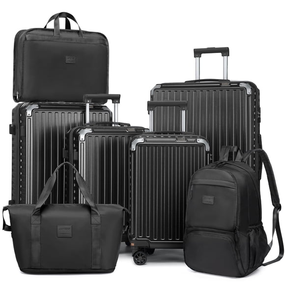 Joyway 7 Piece Luggage Set PC Hardside Lightweight Suitcase with TSA Lock Spinner Wheels (18/20/24/28)