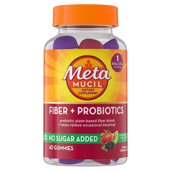 Metamucil Fiber Gummies, Probiotic Fiber Gummies, Strawberry Kiwi + Blackberry, 60 Count