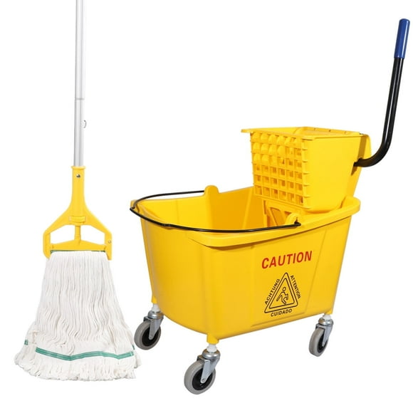 Midoneat Side Press Wringer Combo Commercial Mop Bucket on Wheels, 35 Quart, Including One Commercial Mop,Yellow