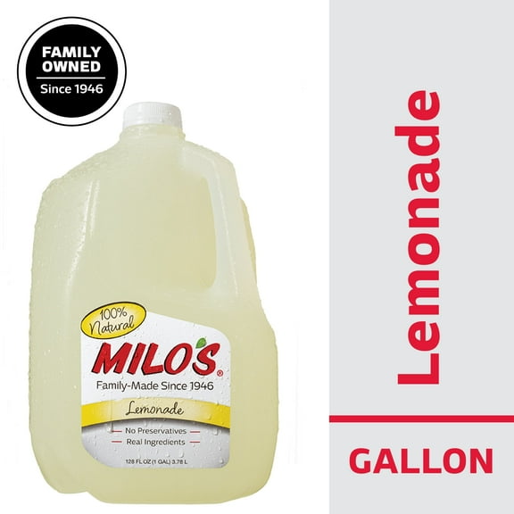 Milo's Lemonade Juice Drink 100% Natural, 128 fl oz Refrigerated Jug Caffeine Free, No Added Colors