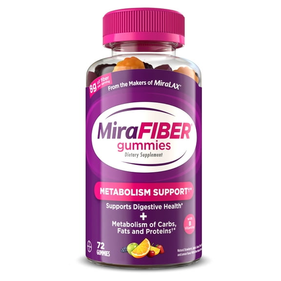 MiraFIBER Fiber Gummies, Prebiotic Fiber and Metabolism Support, 8g, 72 Count