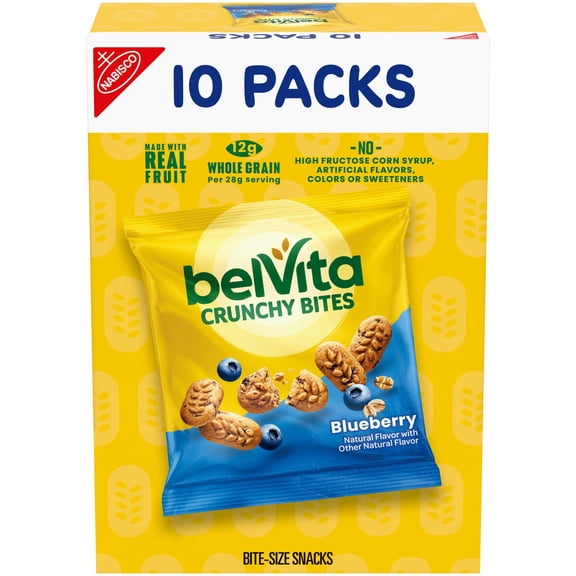 belVita Bite Size Snacks, Blueberry Crunchy Bites, 10 - 1 oz Snack Packs