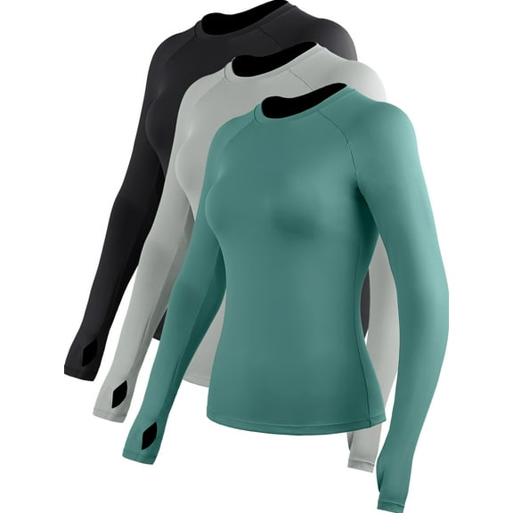 NELEUS Womens Long Sleeve Shirt With Thumb Hole for Workout Yoga Running Quick-Drying,Black+Gray+Dark Green,US Size M