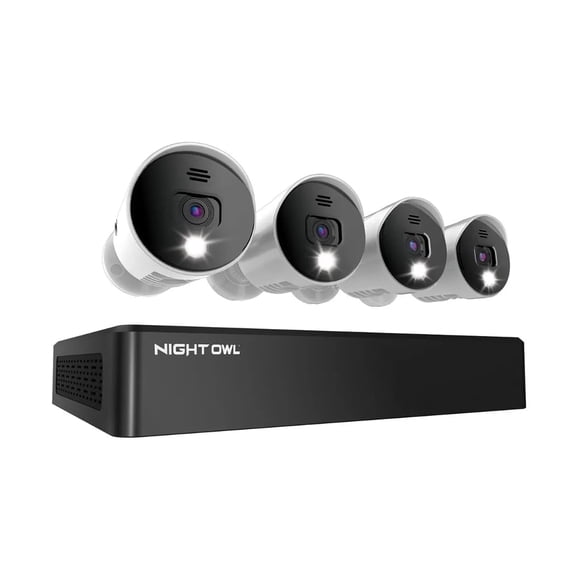 Night Owl 8 Channel 4K Bluetooth DVR with 1TB Hard Drive and 4 Wired 4K Spotlight Cameras with Audio Alerts and Sirens
