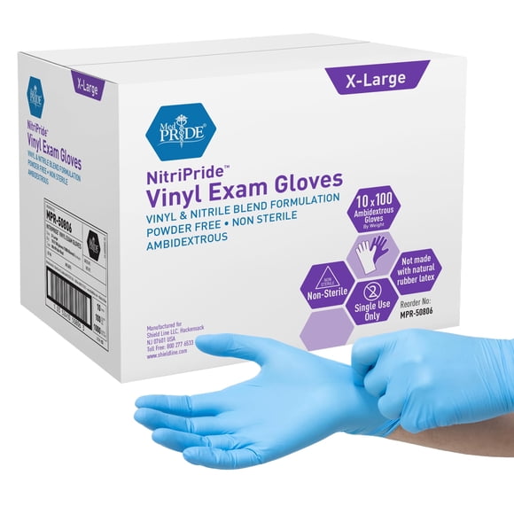 MED PRIDE Nitrile Vinyl Gloves  Non Latex Gloves, Powder-Free, Rubber-Free Disposable Medical Gloves for Cleaning, Cooking & Exams, X-Large, 1000-Pack