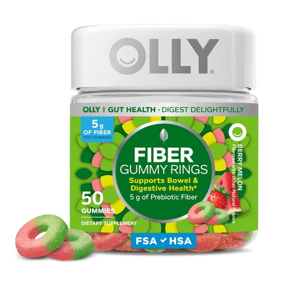 OLLY Fiber Gummy Rings Supplement with 5g FOS Prebiotic Fiber, 50 Count