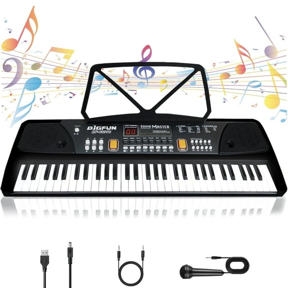 OUTGOO Kids Keyboard Piano, Portable 61 Keys Piano Keyboard for Beginners, Electronic Digital Piano with Built-in Dual Speaker, Microphone and Music Stand, for Boys Girls Ages 3-12