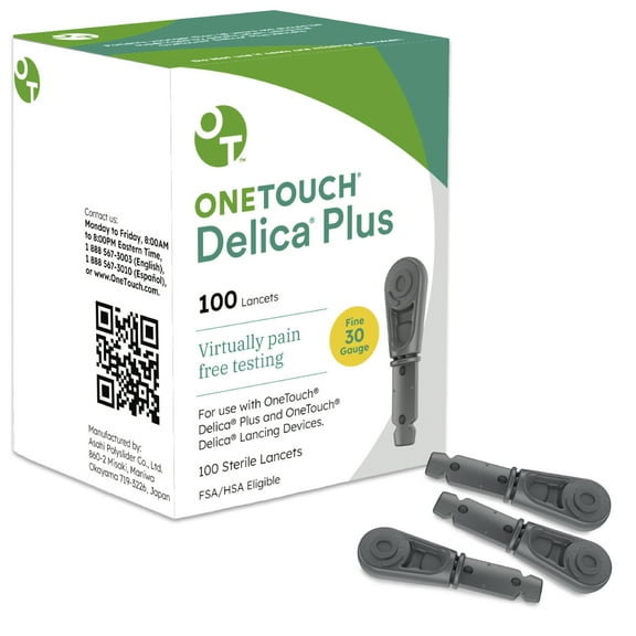 OneTouch Delica Plus Lancets for Diabetes Testing | Fine 30-Gauge Lancets for Blood Test | Diabetic Supplies for Blood Sugar Monitor | Diabetic Lancets for Lancing Device, 100 Count