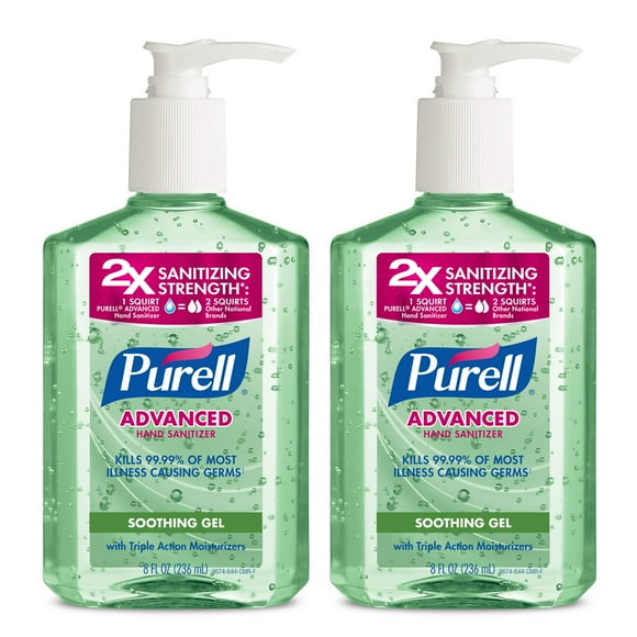 PURELL Advanced Hand Sanitizer Soothing Gel, Fresh Scent, with Aloe and Vitamin E- 8 fl oz Pump Bottle (Pack of 2) - 9674-06-EC2PK