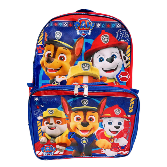 Paw Patrol Rubble Chase Marshall Boys 16" Large Backpack With Lunch Bag Set- A25115
