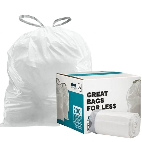 Plasticplace Trash Bags, Code A Fit Compatible (200 Count) Garbage Bags Liner, White Drawstring Garbage Liners, 1.2-2 Gallon 4.5 Liter, Tear-Resistant, Scent-Free for Food Waste & Small Spaces