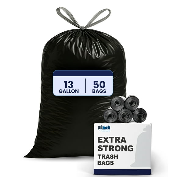 Plasticplace 13 Gallon Trash Bags │ 1.2 Mil │ (50 Count) Black Extra Tall Garbage Can Liners │ 24” x 31”