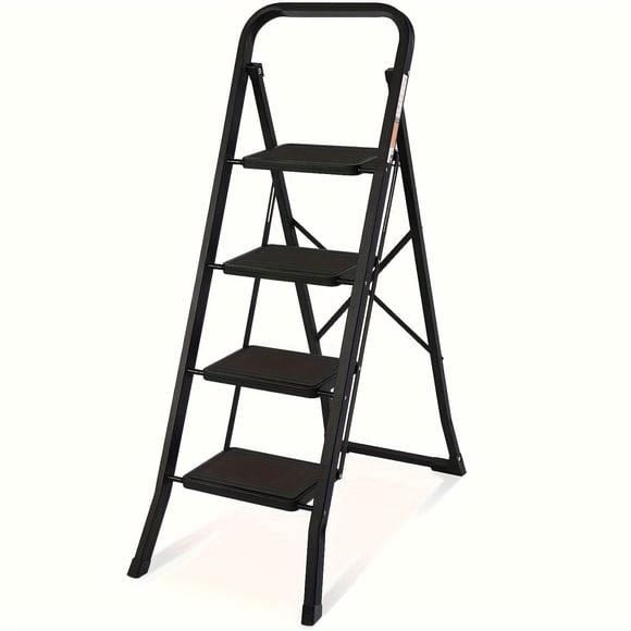 Primy 4 Step Ladder, Folding Step Stool with Extra Wide Anti-Slip Pedal and Top Handrail, 350lbs Lightweight Portable Sturdy Steel Ladders for Household Kitchen Office Outdoor