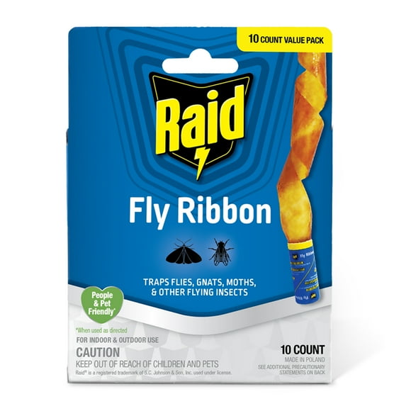 Raid® Fly Ribbons, Fly Traps, Effective for Kitchen & Food Prep Areas, Paper, 10 Count