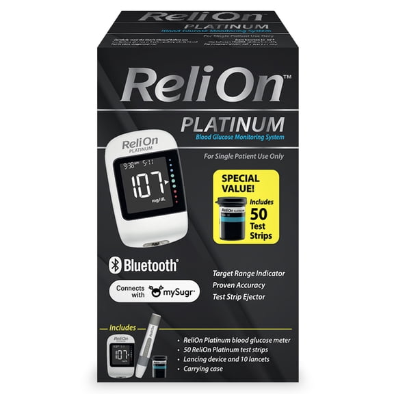 ReliOn Platinum Blood Glucose Meter Kit – Diabetes Blood Sugar Monitoring System