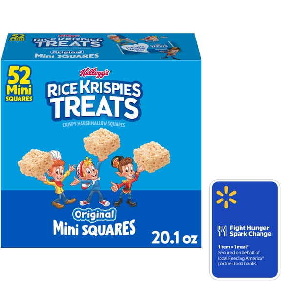 Rice Krispies Treats Original Chewy Mini Crispy Marshmallow Squares, Kids Snacks, 20.1 oz, 52 Count