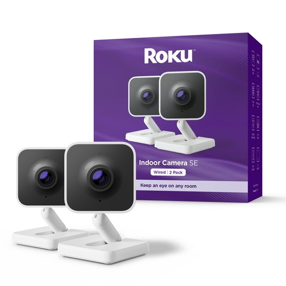 Roku Indoor Camera SE - Home Security - 2-Pack - Wired Security Camera with 1080p HD & Wi-Fi 6