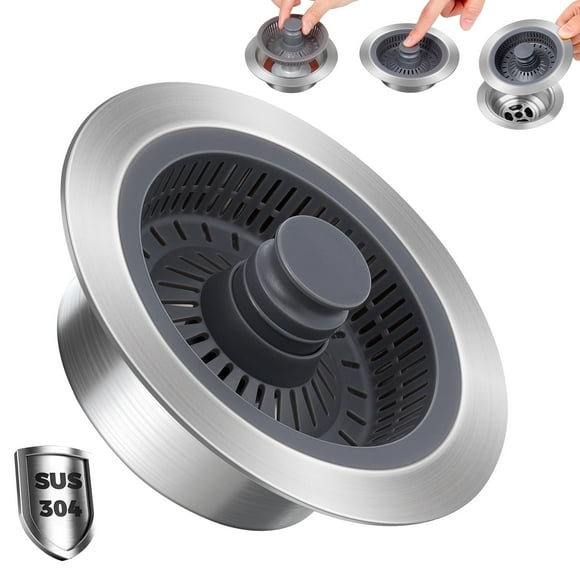 SAMODRA Upgraded 3 in 1 Kitchen Sink Strainer and Stopper, Stainless Steel Drain Strainer Combo for Kitchen Sink, US Standard 3-1/2'' Drain