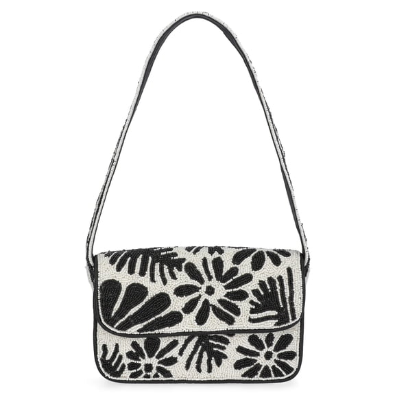Scoop Women's Beaded Flap Shoulder Bag, Black/White