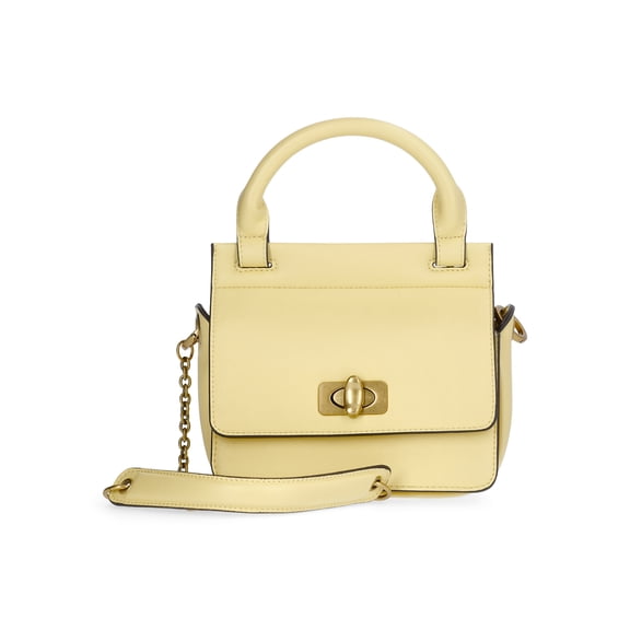 Scoop Women's Faux Leather Top Handle Mini Bag with Crossbody Strap, Yellow