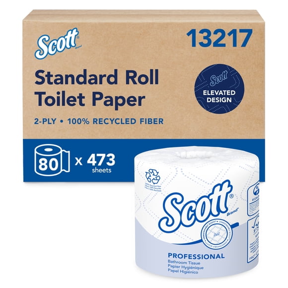 Scott Professional 100% Recycled Fiber Standard Roll Toilet Paper, Bulk (13217), 2-Ply, Elevated Design, White, Individually Wrapped (80 Rolls of 473 Sheets, 37,840 Sheet Total)