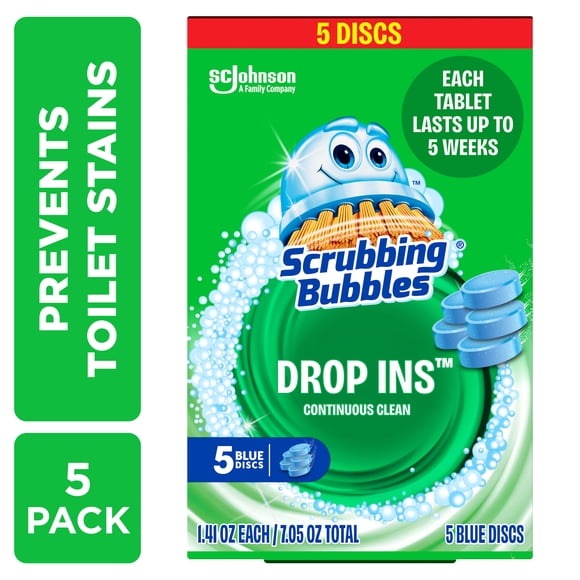 Scrubbing Bubbles Continuous Clean Drop-Ins Discs, Toilet Bowl Cleaner Tablets, 5 Count