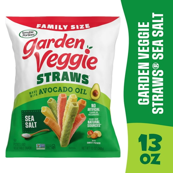 Sensible Portions Garden Veggie Straws Made with Avocado Oil, Sea Salt Flavor, 13 oz Bag