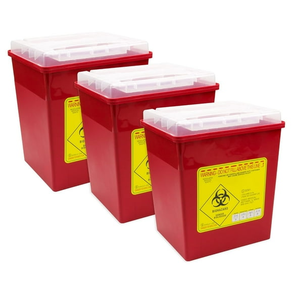 Sharps Container for Home Use & Professional, 2 Gallon (3-Pack) with Locking Lid, Biohazard Needle and Syringe Disposal, Professional Medical Grade