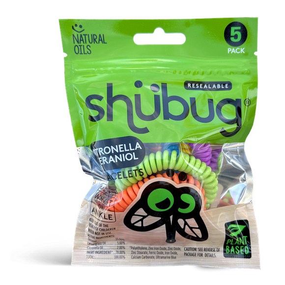Shubug Citronella and Geraniol Coil Bracelet Band Insect Repellant, Multi-Color, Deet Free, 5 Count