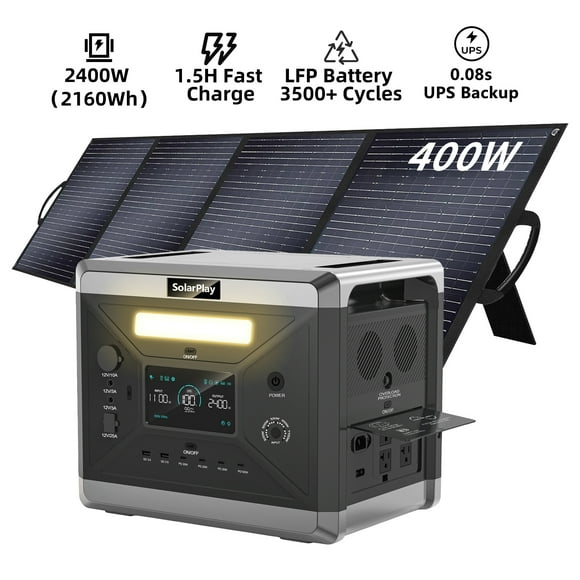 Solarplay 2400W(4800W Peak) Solar Generator, with 400W Solar Panel,2160Wh Portable LiFePO4 Battery Power Station for Camping Home Backup RV