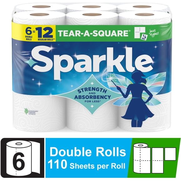 Sparkle Tear-a-Square Paper Towels, 6 Double Rolls