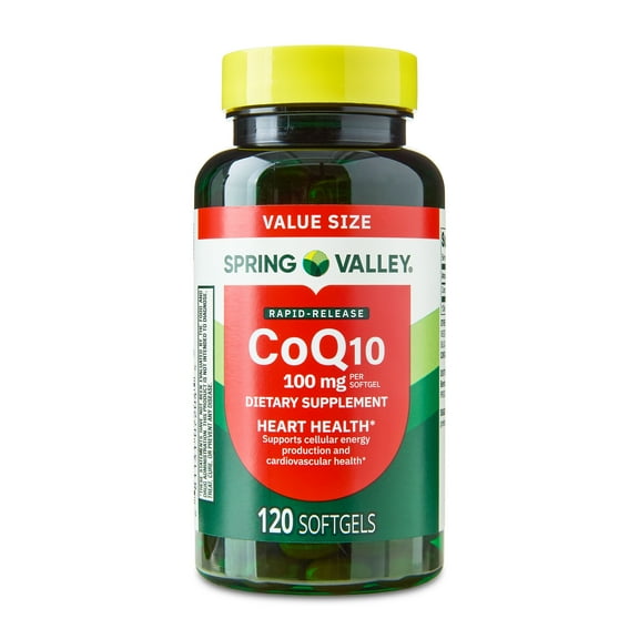 Spring Valley Rapid-Release CoQ10 Heart Health Dietary Supplement Softgels, 100 mg, 120 Count