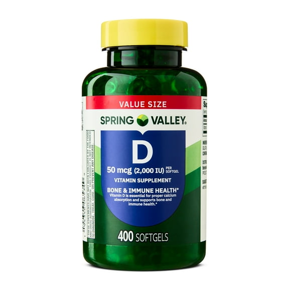 Spring Valley Vitamin D3 Softgels, 50 mcg (2,000 IU), 400 Count, Supplement for Bone and Immune Health