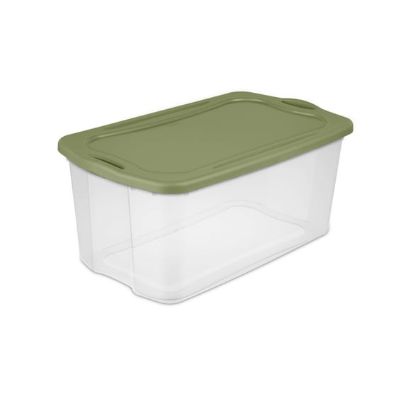 Sterilite EZ Carry 120 Quart Extra-Large Storage Bin, Clear Plastic Storage Container with Full-Grip Handles, Green