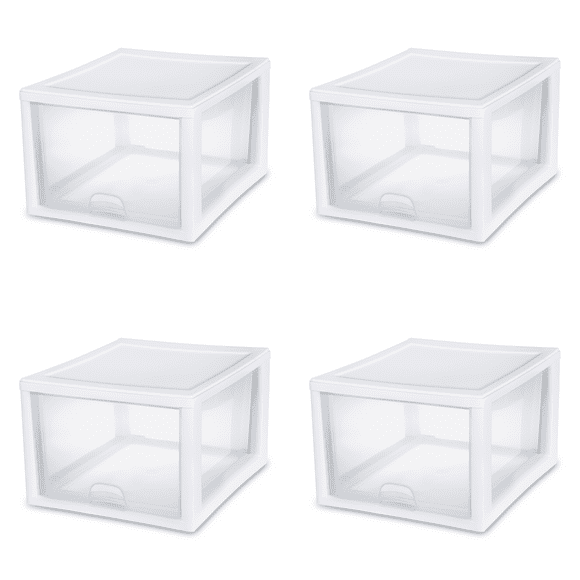 Sterilite Plastic 27 Quart Stacking Drawer, White, Adult, Set of 4