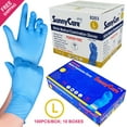 thumbnail image 1 of SunnyCare Powder Free Nitrile Disposable Gloves Box, Blue, L, 100 Count, 10 Pack, 1 of 2