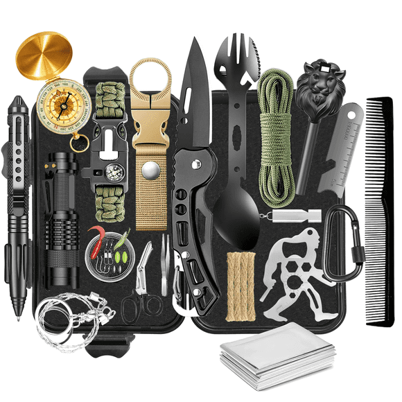 TEIPUERY Survival Kit 35 in 1,Emergency Survival Gear and Equipment, Fishing Hunting Birthday for Men, Camping Accessories, Cool Gadget, Camping Essentials