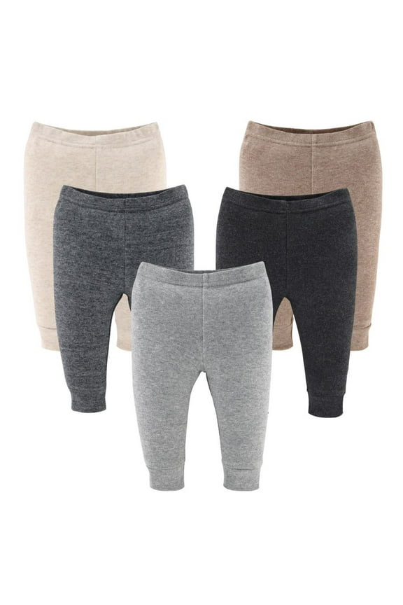 Baby Boy and Baby Girl Pants, Unisex Pull On Pants for 3-6 Months, Earthy Neutrals, 5-Pack
