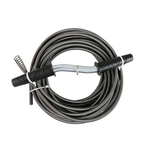 The Works 3/8" x 25', Drain Snake Carbon Spring Wire Cable, Galvanized Torque-Twist Steel Handle