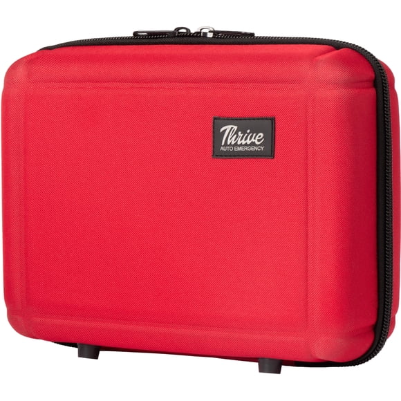 Thrive | Car Emergency Tool Kit with Jumper Cables + First Aid Kit | 104 Piece Auto Safety Accessory Bag for Roadside Vehicle Assistance | For Teens & Adults | Red Case