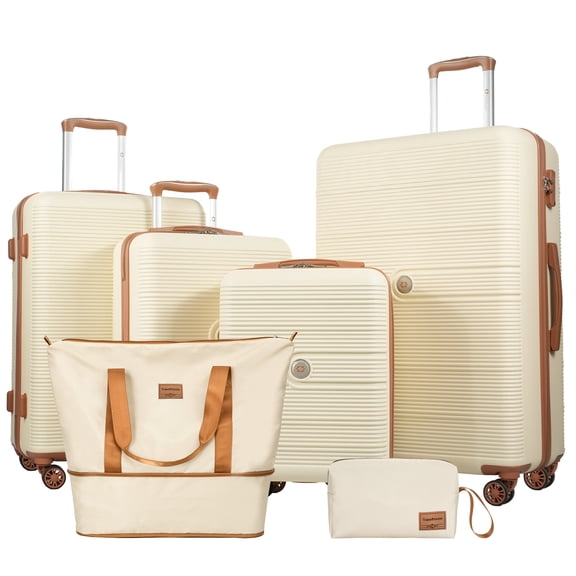 Travelhouse 6 Piece Hardshell Luggage Set Lightweight Suitcase with TSA Lock and Spinner Wheels and Duffle Bag,White